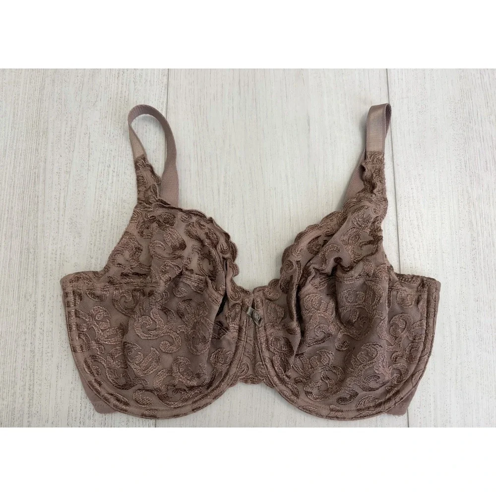 Wacoal Arabesque Embroidered Bra‎ Sz 34DDD Taupe Brown 85199